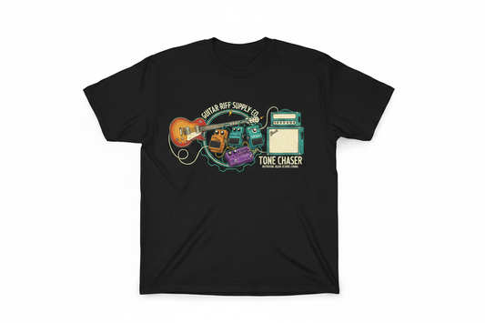 Signal Chain design on a black t-shirt